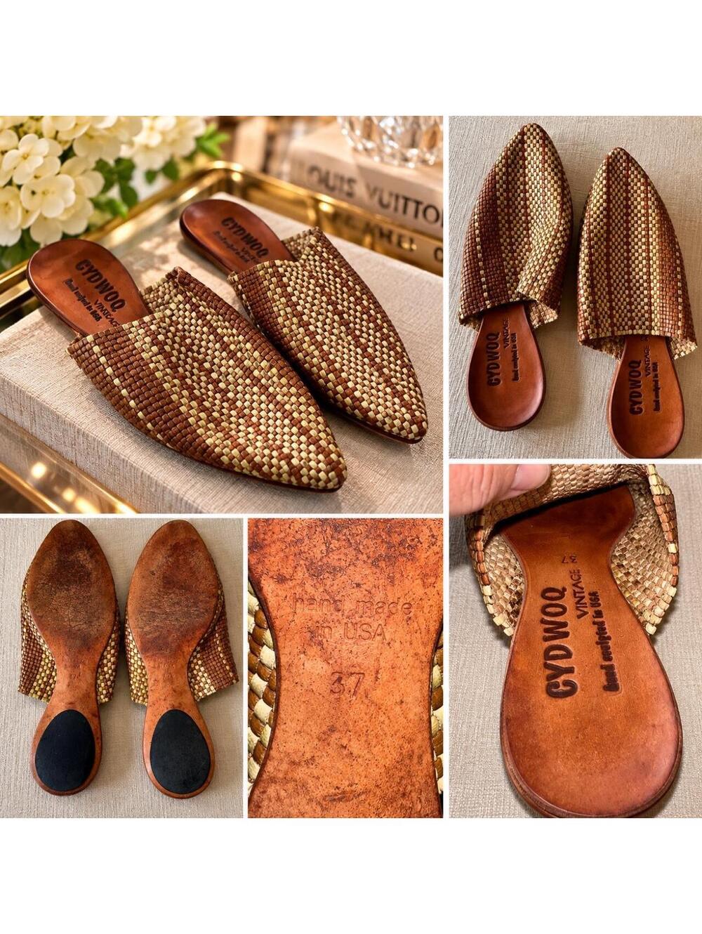 CYDWOQ Vintage Handmade Woven Leather Mules – Size 37
